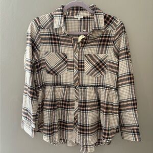 NEW Jodifl Women’s Plaid Button Down Babydoll Shirt Size Small Rustic Country